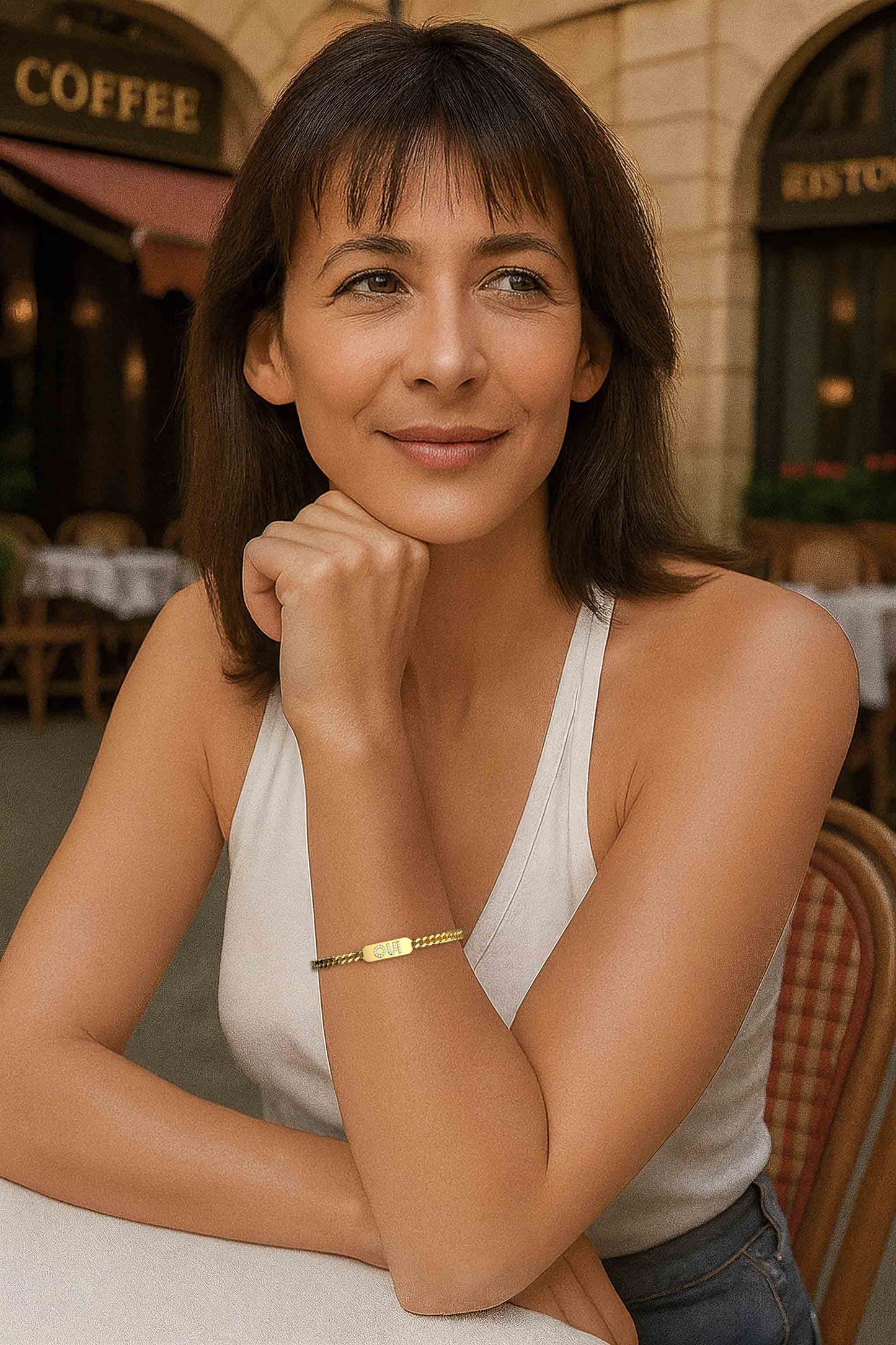 18k Gold Plated Silver Pavé Letter ID Bar Curb Chain Bracelet His & Hers ID Bar AW24B001G