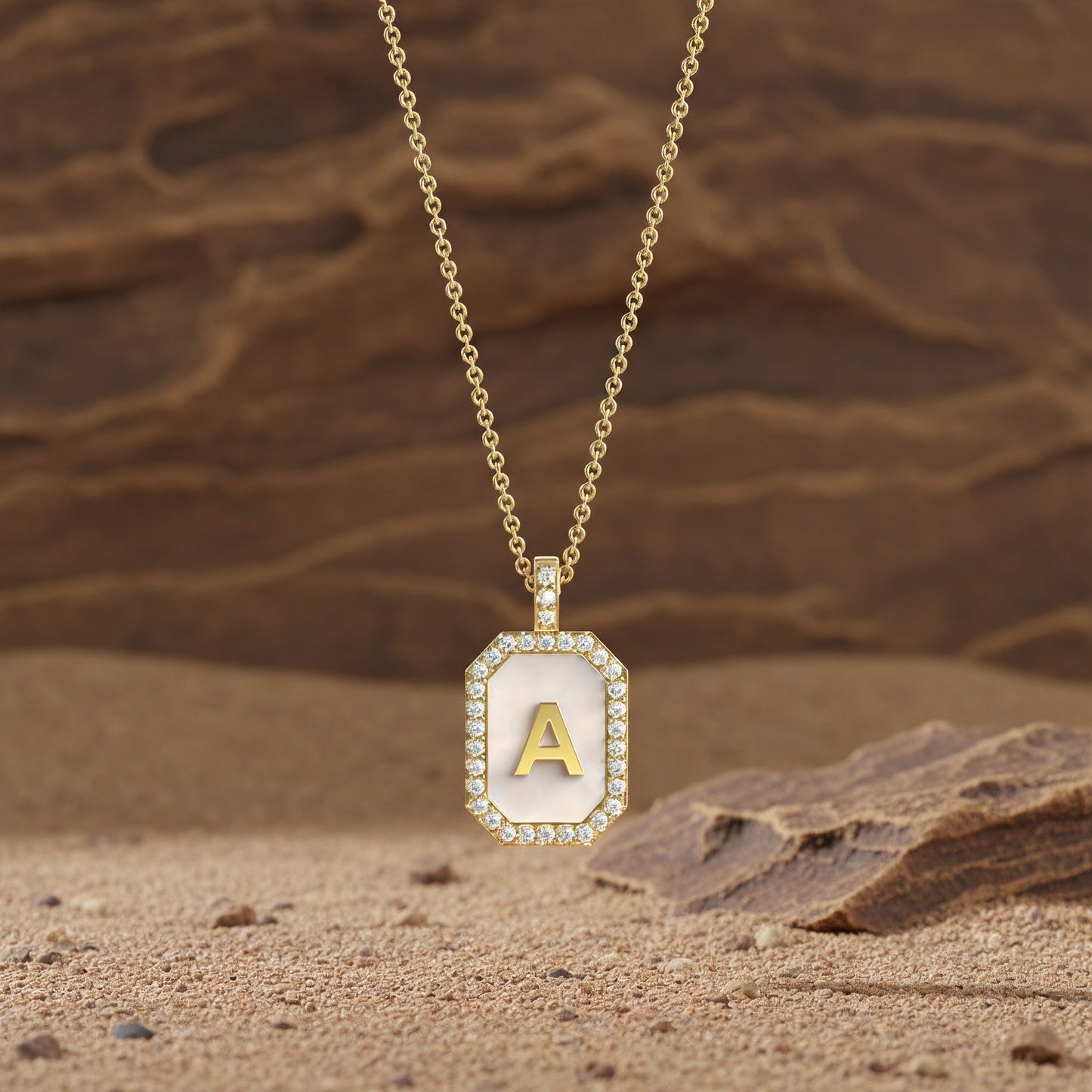 18k Gold Plated Silver Pearl Initial Zodiac & Initial Gemstone Pendant Necklace – Octagon AW24N004G
