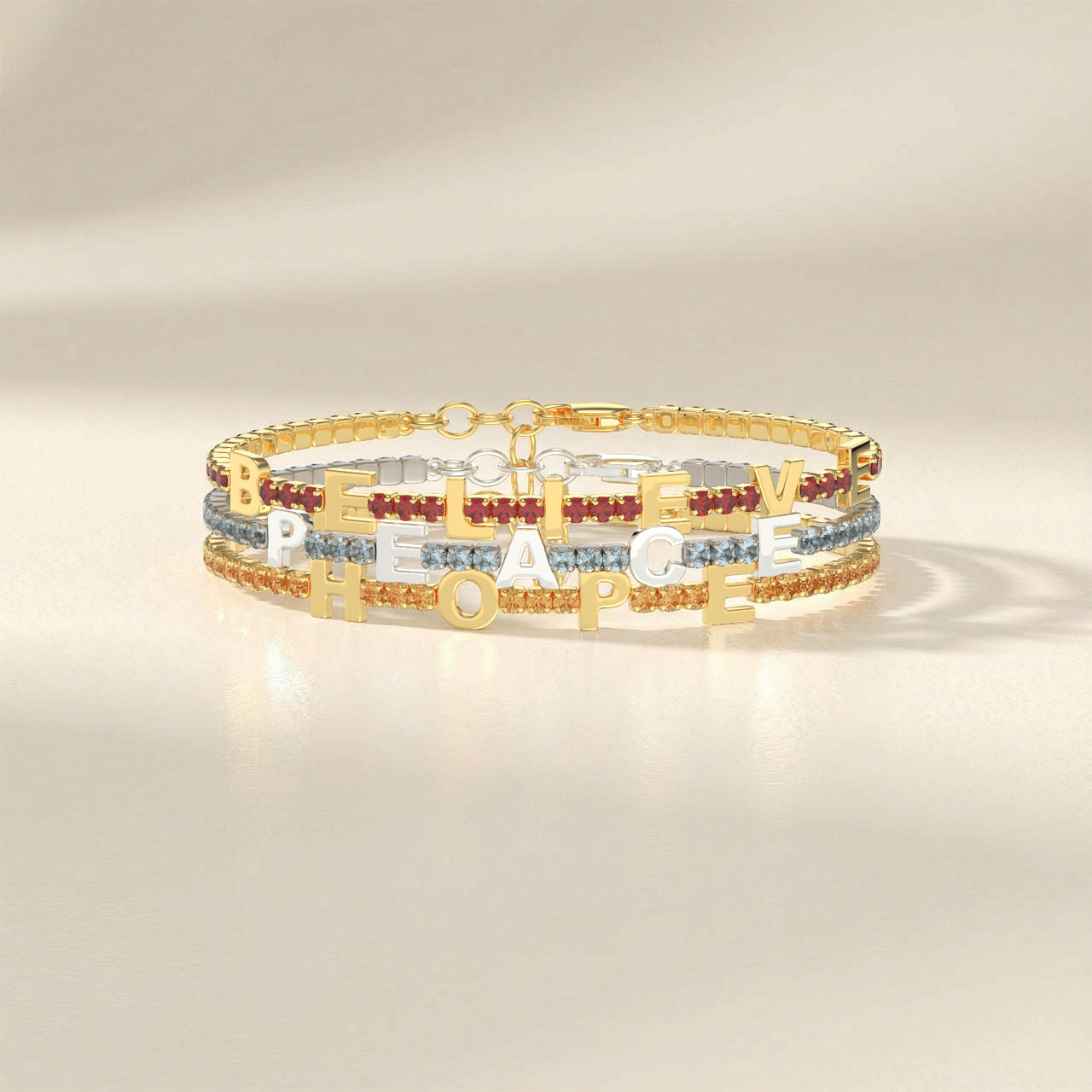 Aquamarine Birthstone Tennis Bracelet 18K yellow Gold SB001B