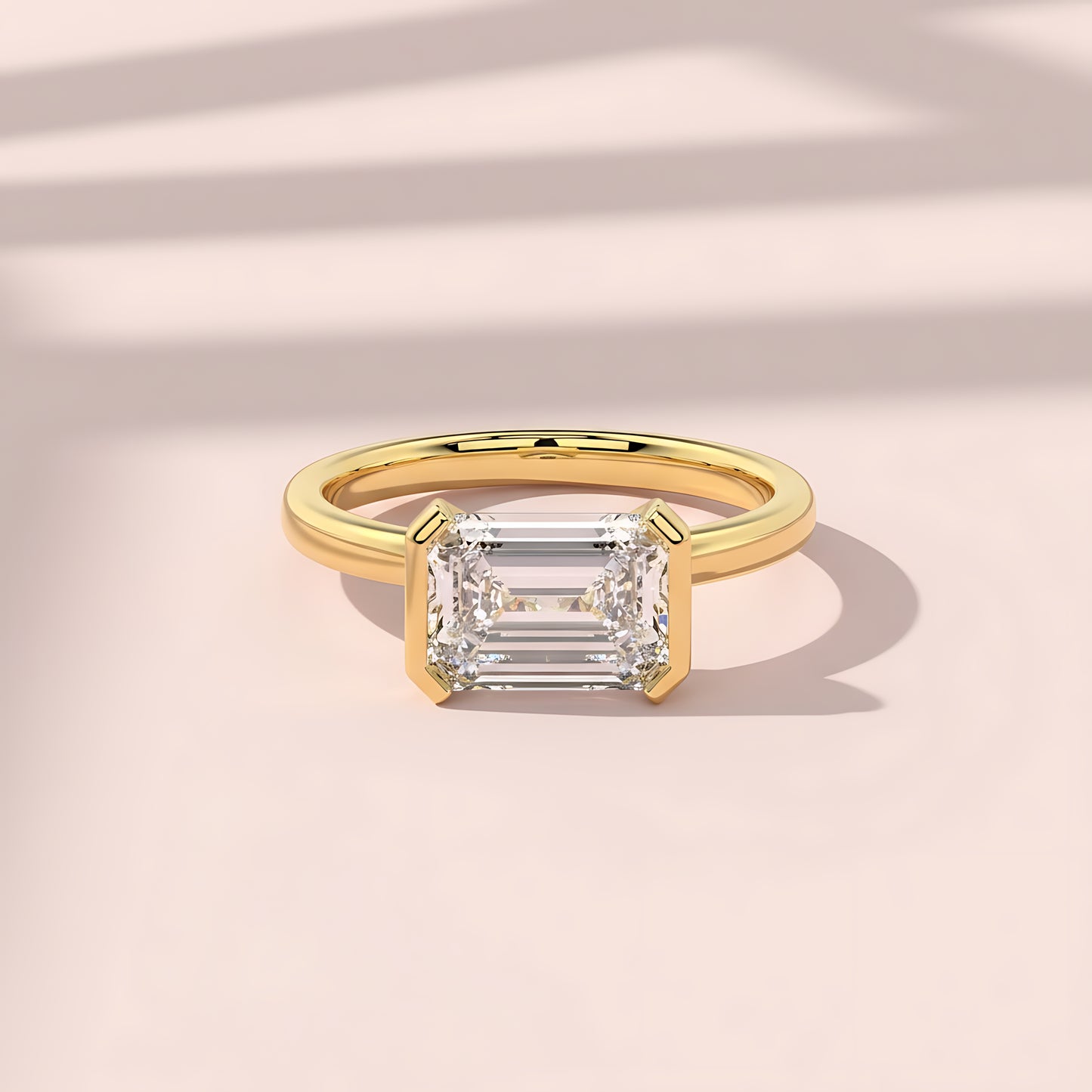 Classic Emerald Half-Bezel Set Diamond Ring in 14K Yellow Gold