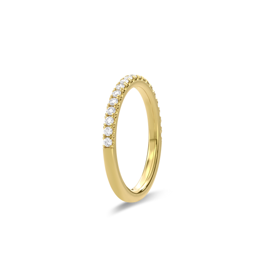 1.8mm Half Pavé Diamond Wedding Band in Yellow Gold