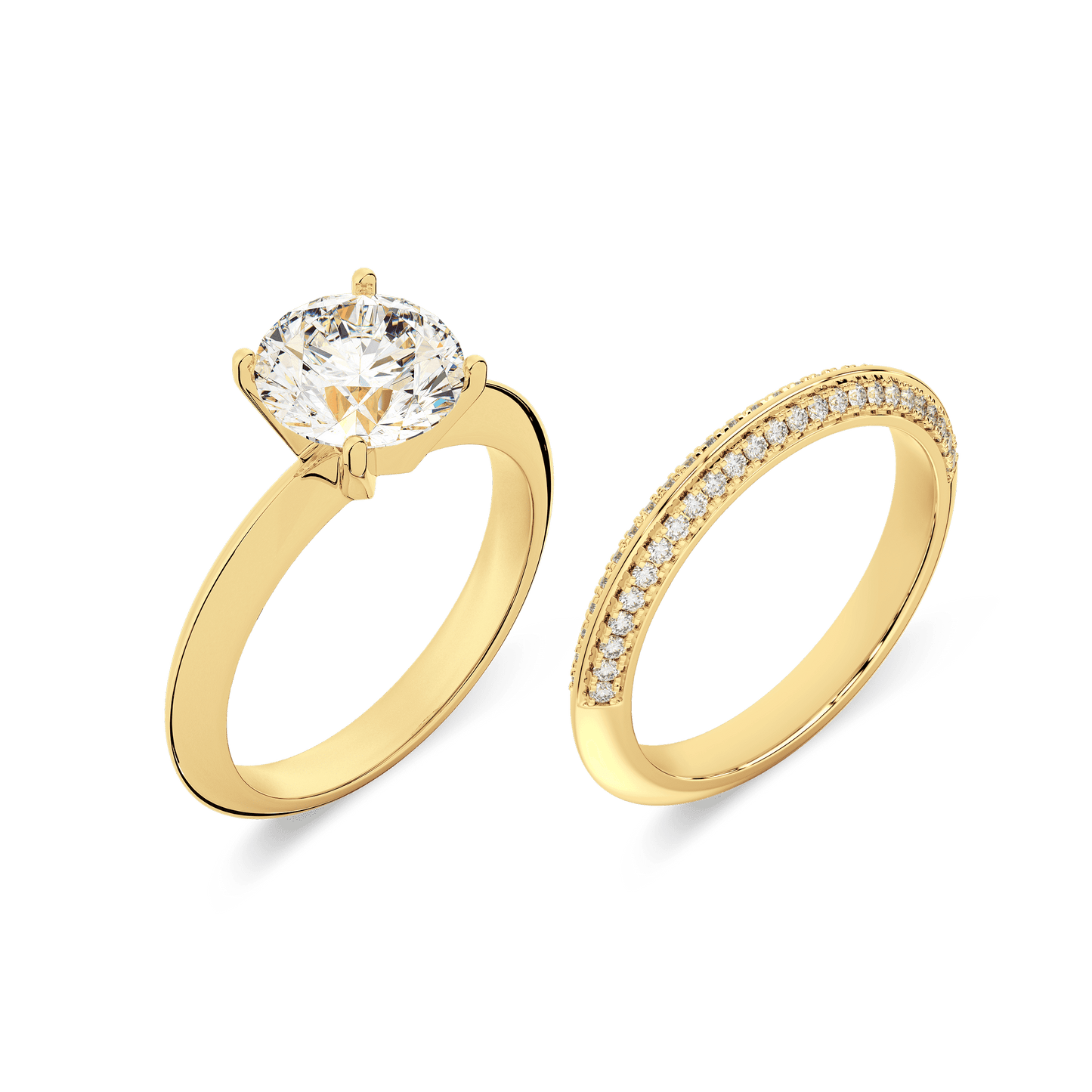 Round Lab Grown Diamond Engagement Set Ring in 18K Gold