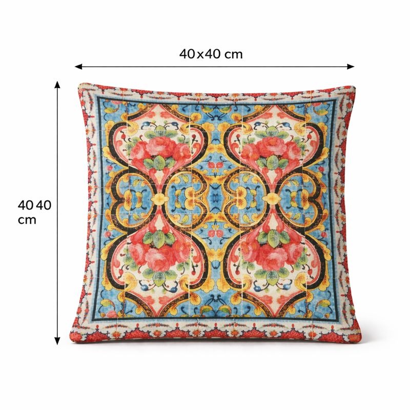 Hand-Printed Persian Heritage Tile Cushion Design 1006