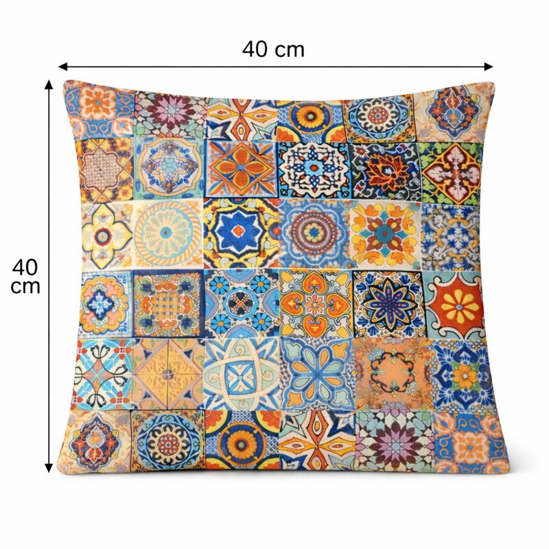 Hand-Printed Persian Heritage Tile Cushion Design 1007