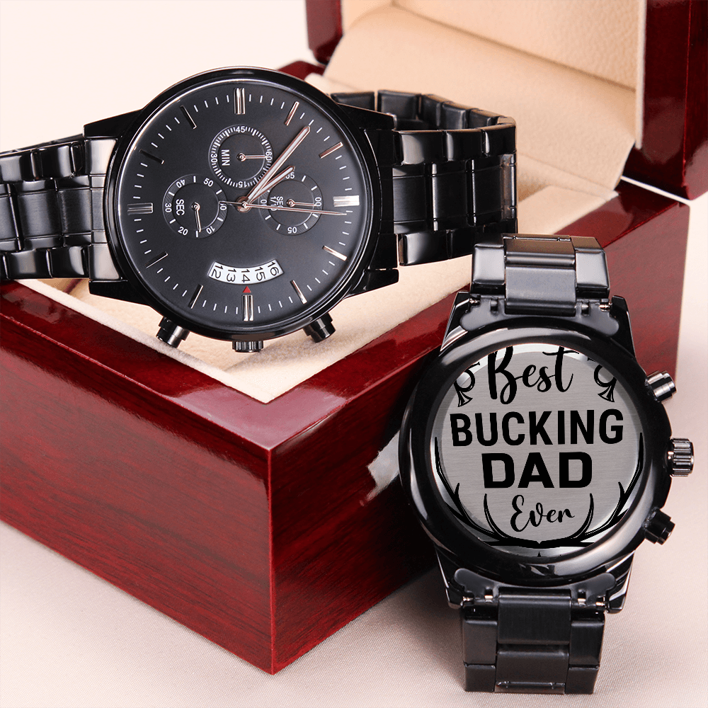Personalized Black Chronograph Watch with Custom Engraving Gift - goldenandvintage