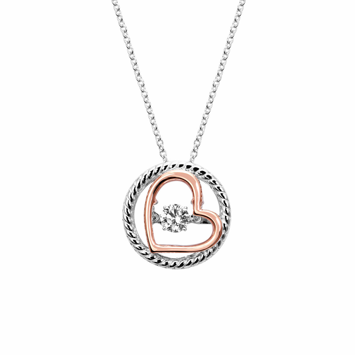 Dancing Gems Heart Necklace- Two Tone