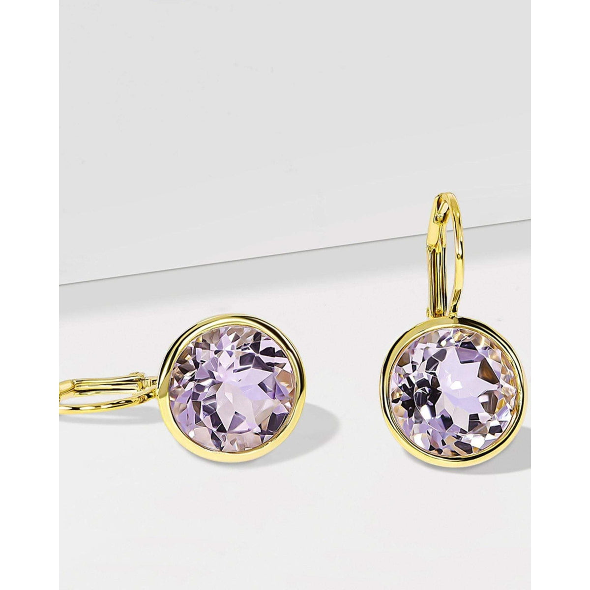 Elegant Round Lever Back Pink Amethyst Earrings