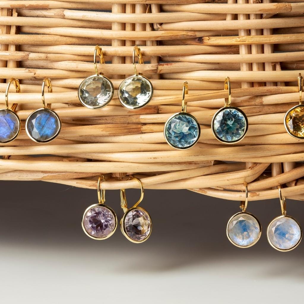 Elegant Round Lever Back Rainbow Moonstone Earrings
