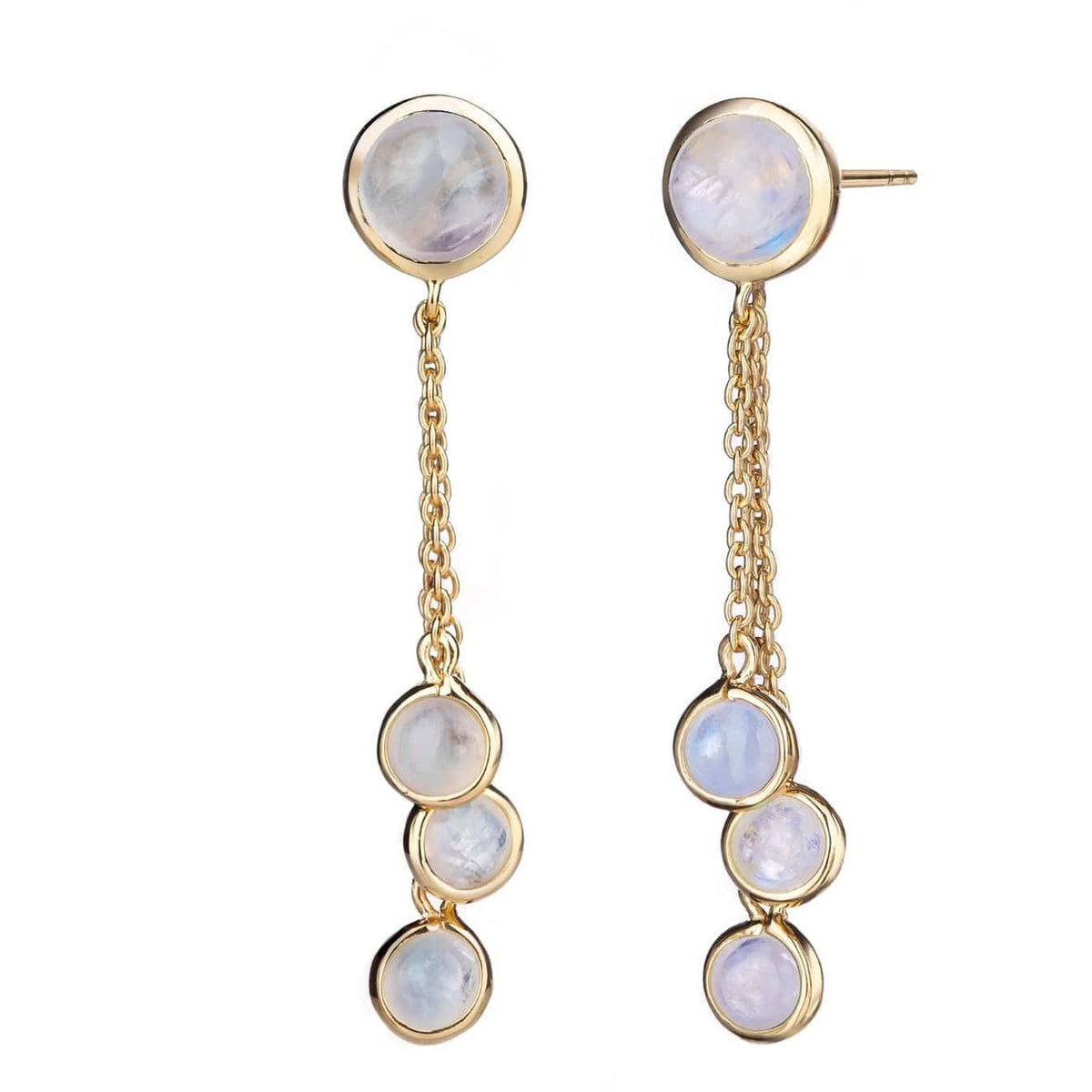 Malaika Rainbow Moonstone Round Cabochon Waterfall Earrings