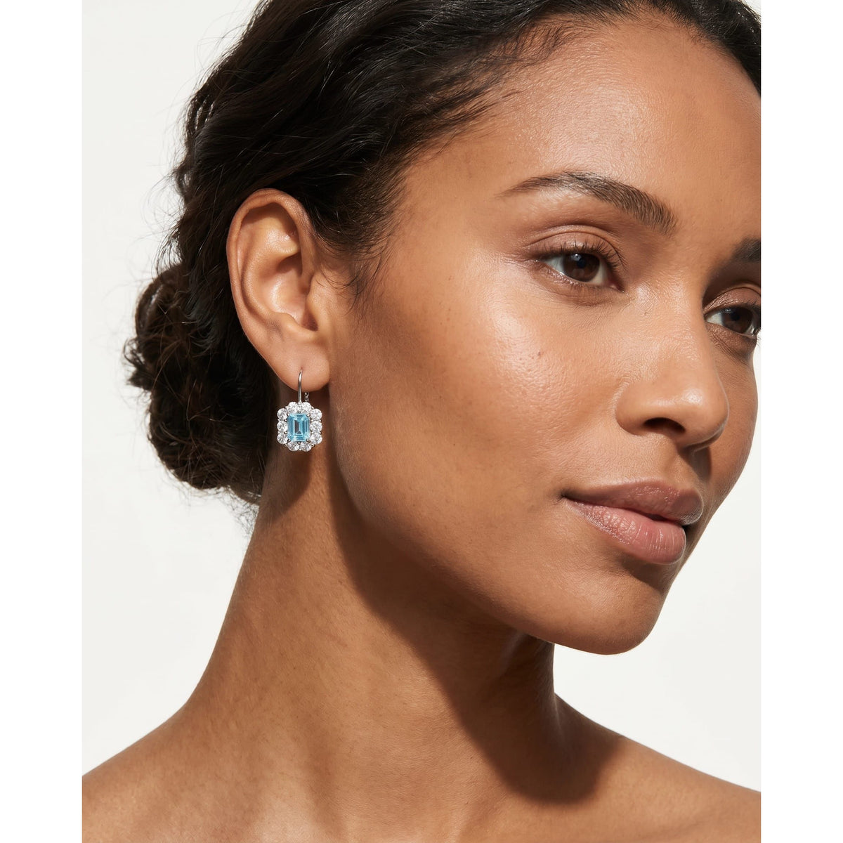 Mini Emerald Cut Sky Blue Topaz Earrings