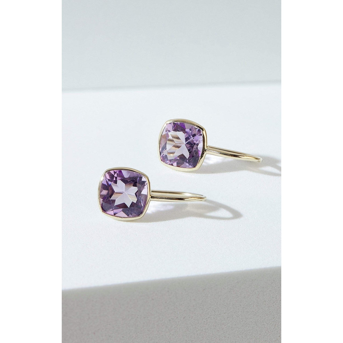 Pink Amethyst Cushion Cut Fish Hook Earrings