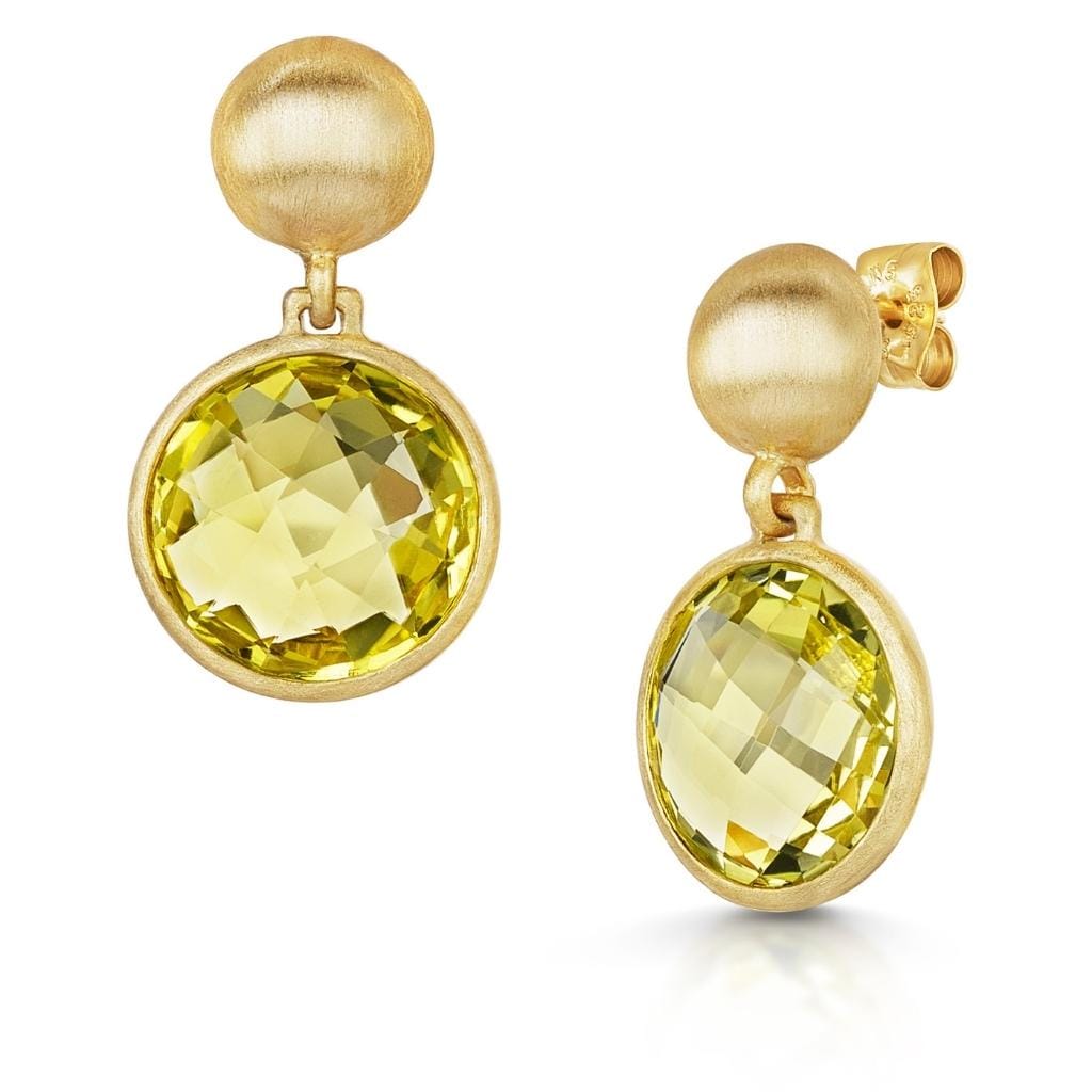 Round Shimmering Lemon Quartz Dangle Earrings