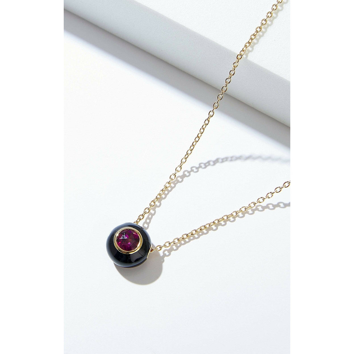 Black Enamel Rose Cut Rhodolite Necklace