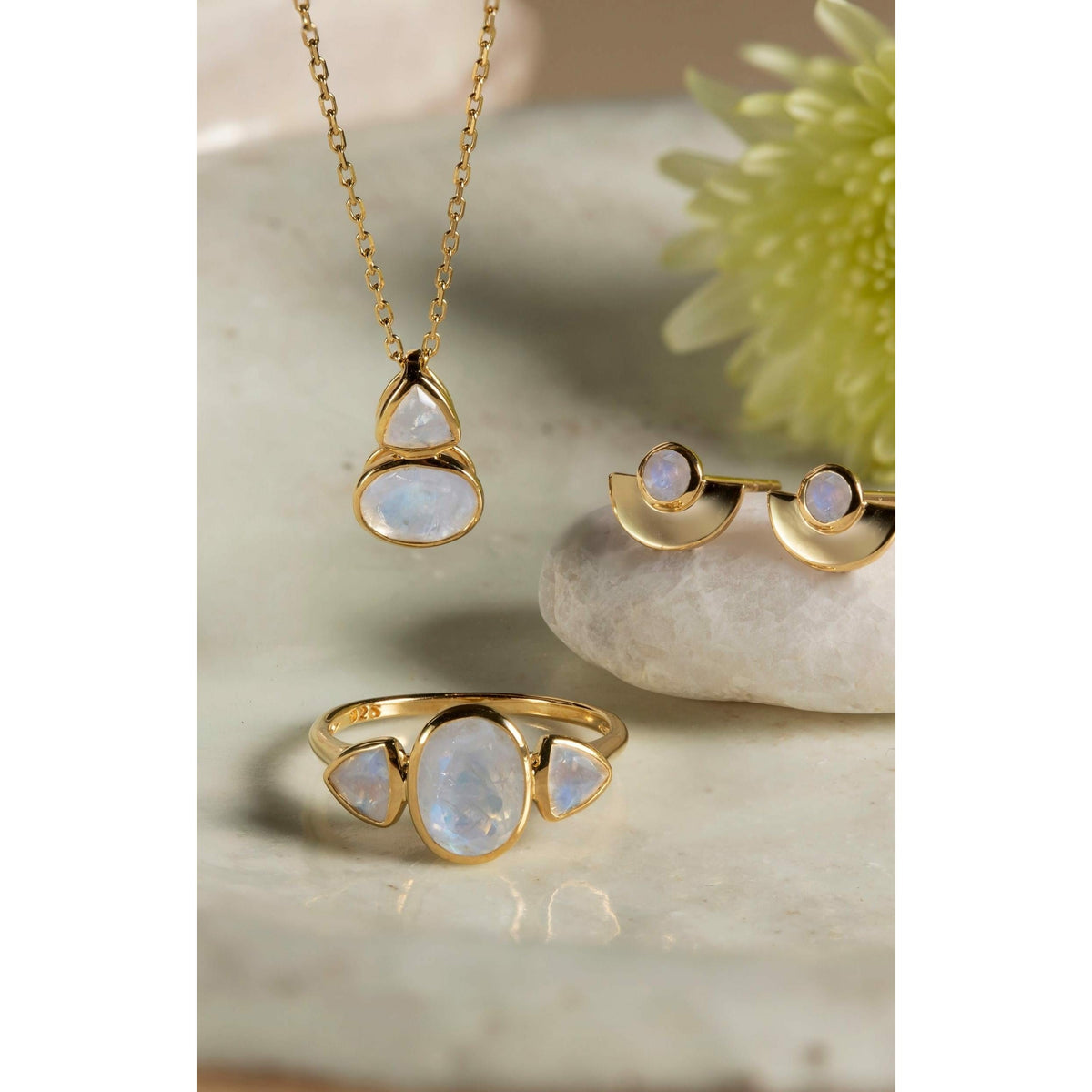 Malaika Rainbow Moonstone Trillion and Oval Cut Necklace