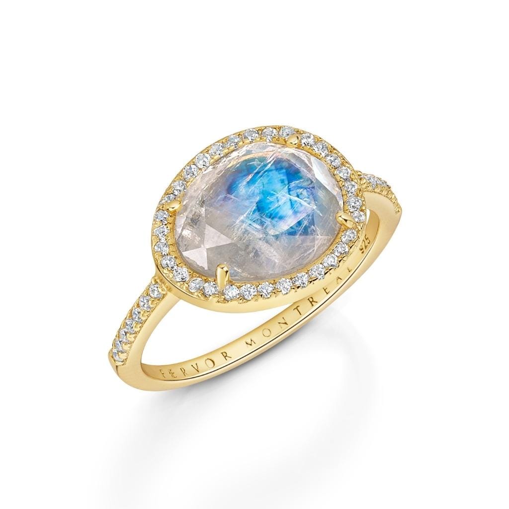 Table Cut Rainbow Moonstone Ring