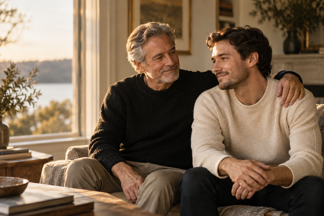 Father sharing a meaningful moment with his adult son