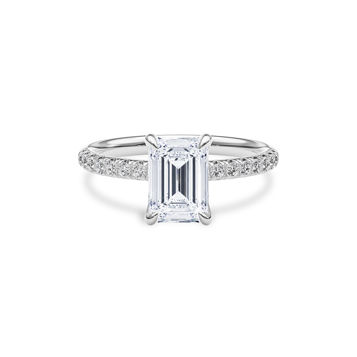 Dia Solitaire Pave Engagement Ring Emerald•White Gold