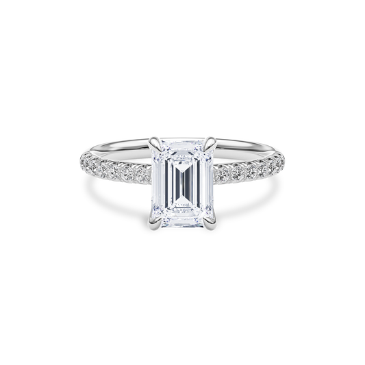 Dia Solitaire Pave Engagement Ring Emerald•White Gold