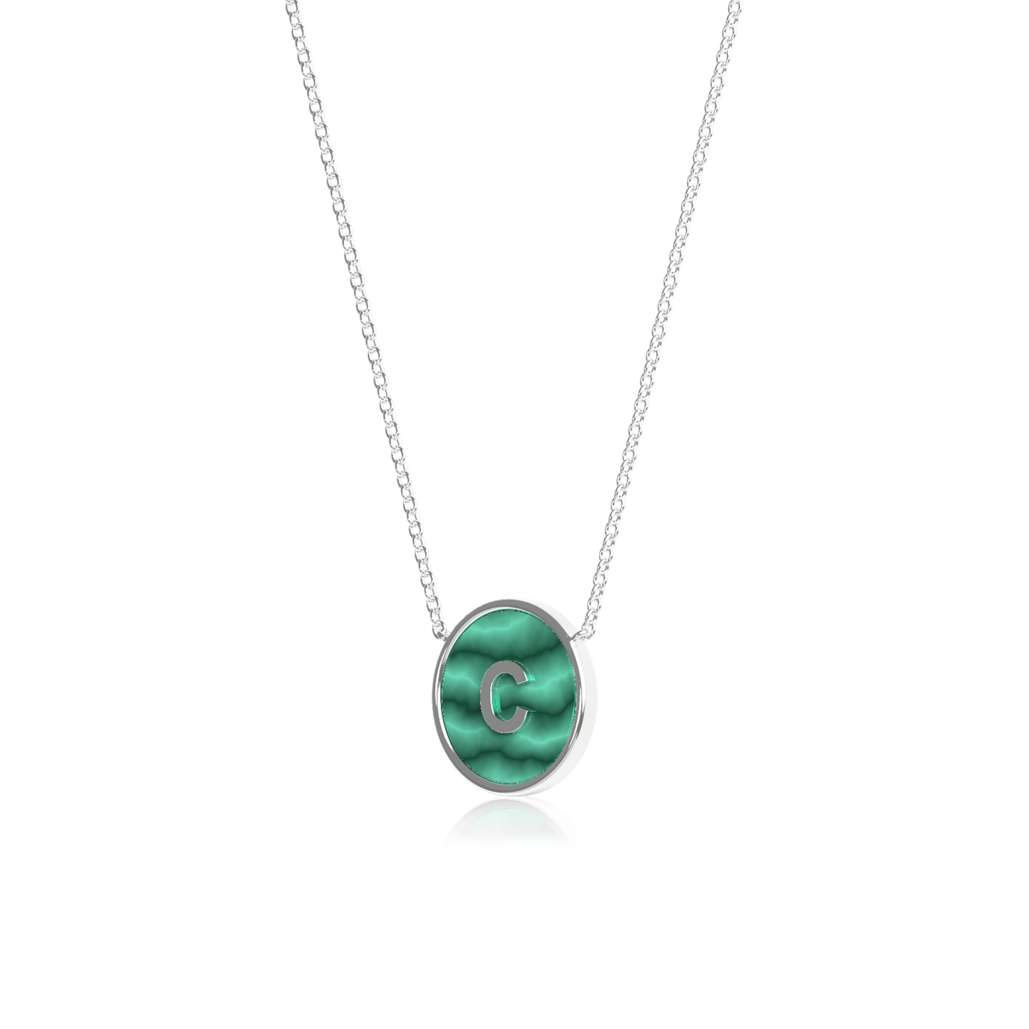 Rhodium Plated Silver Malachite Initial Necklace SS25N002R