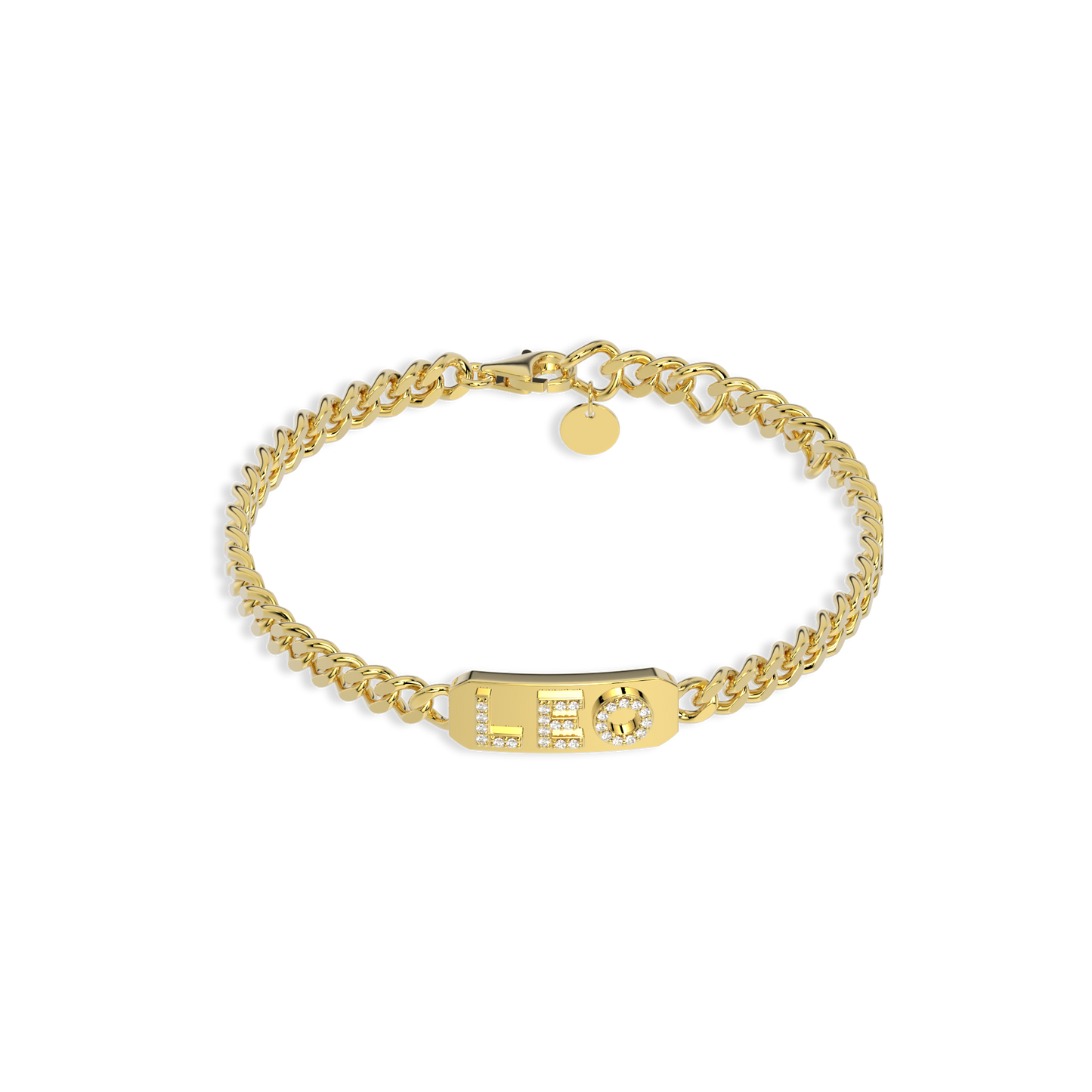 18k Gold Plated Silver Pavé Letter ID Bar Curb Chain Bracelet His & Hers ID  Bar AW24B001G