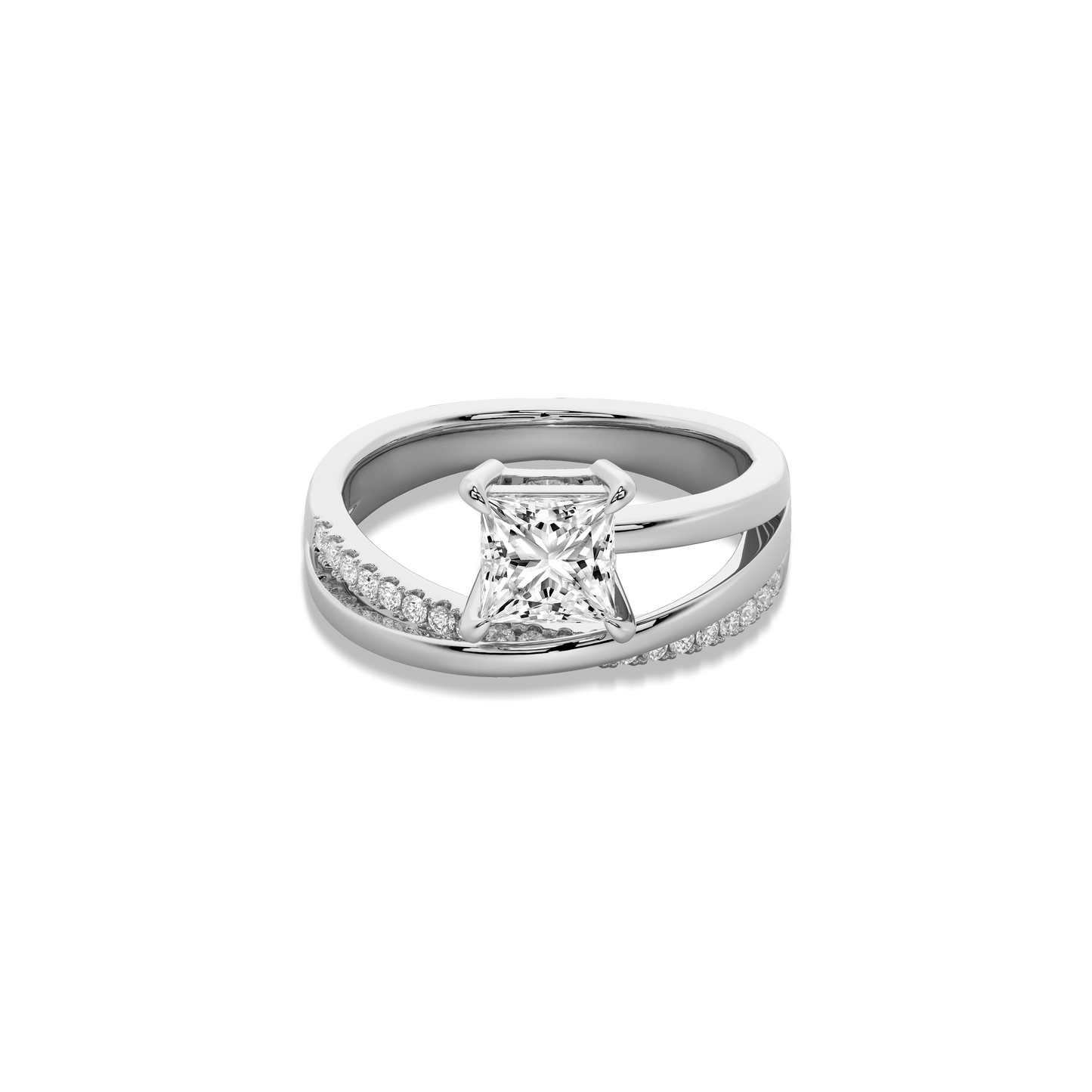 Interlace Meteor Princess Ring in 14K White Gold