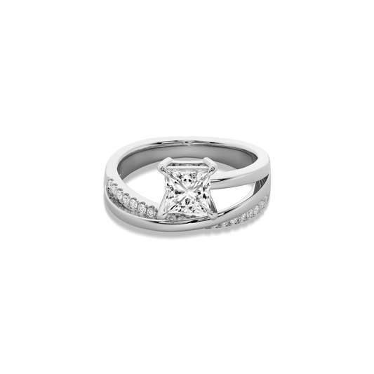 Interlace Meteor Princess Ring in 14K White Gold