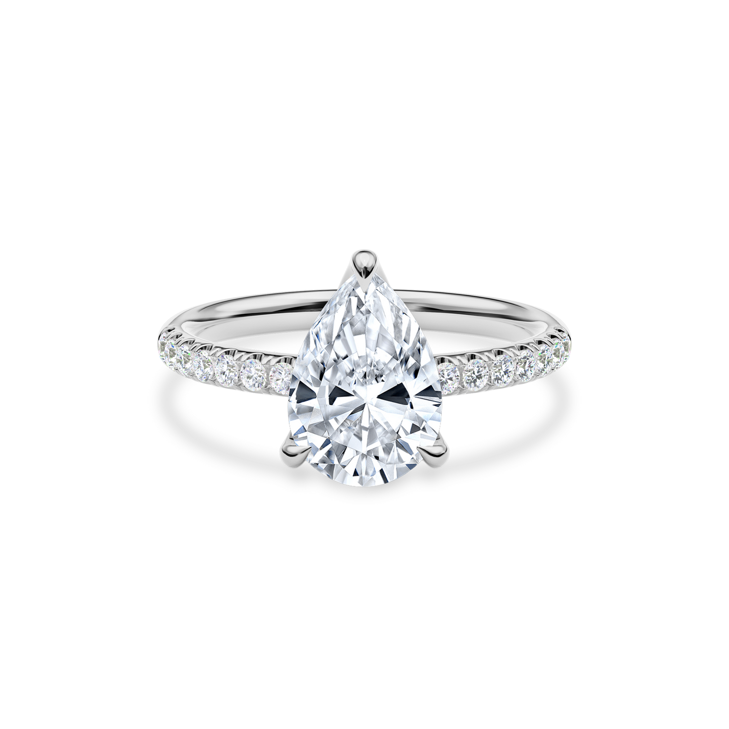 Dia Solitaire Pave Engagement Ring Pear•White Gold