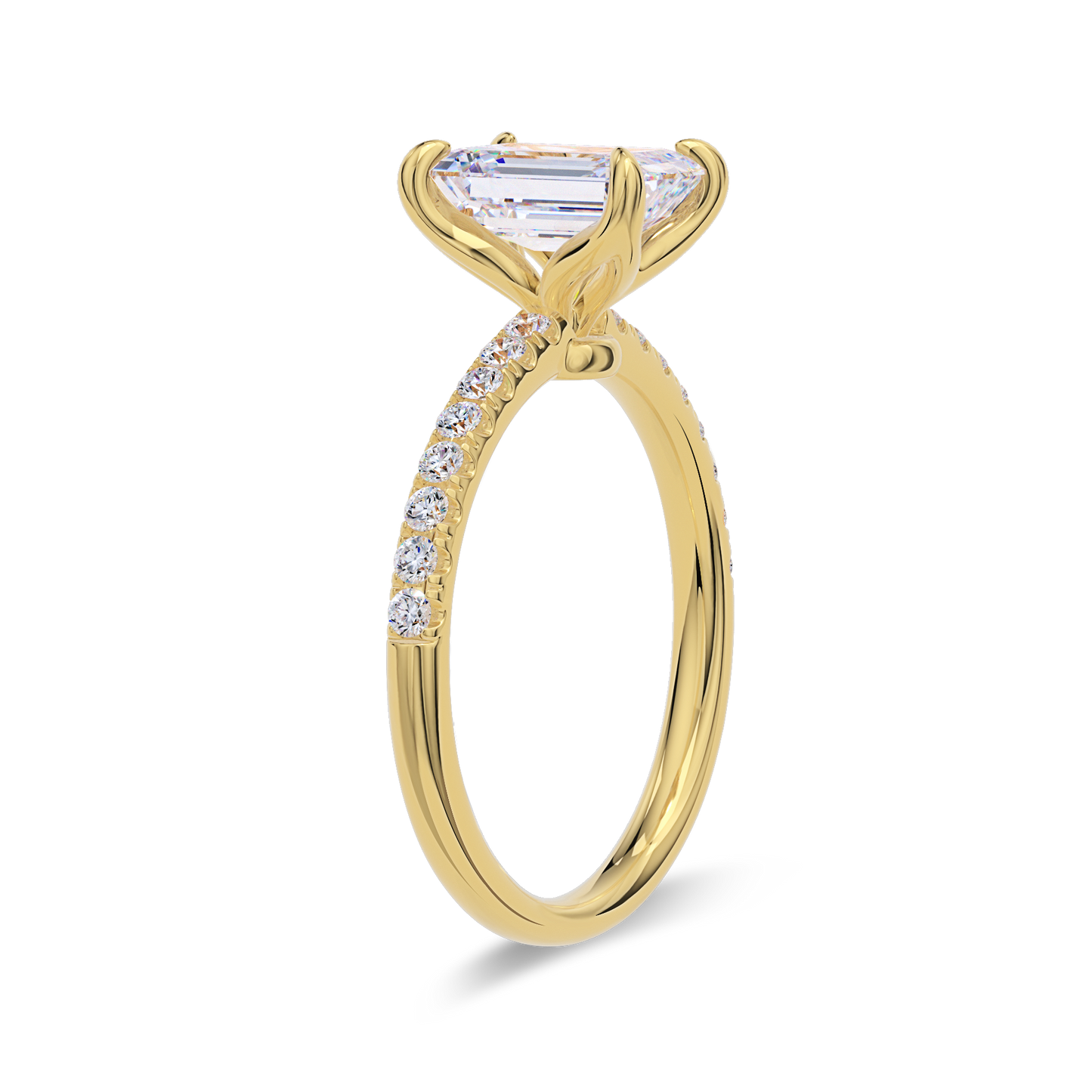 Dia Solitaire Pave Engagement Ring Emerald•Yellow Gold