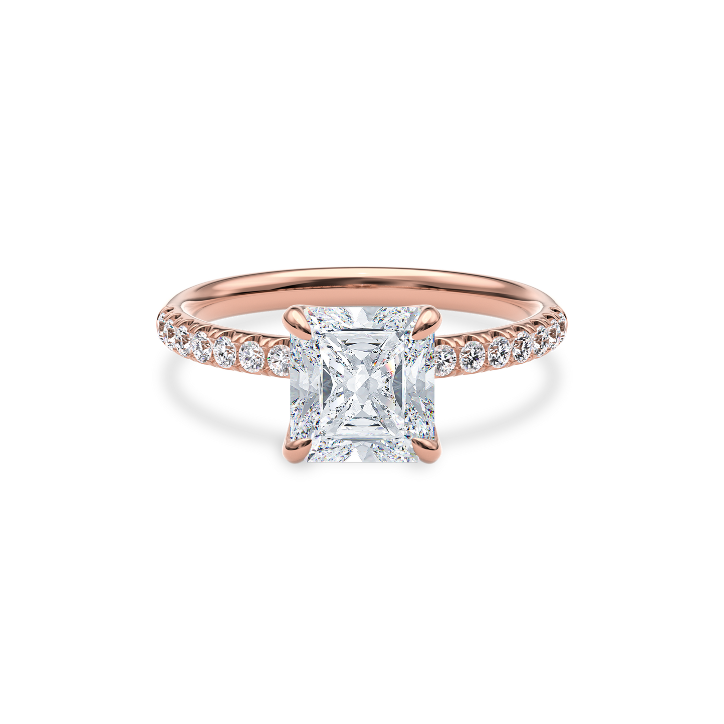 Dia Solitaire Pave Engagement Ring Radiant•Rose Gold