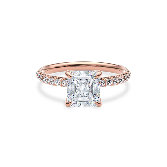 Dia Solitaire Pave Engagement Ring Radiant•Rose Gold
