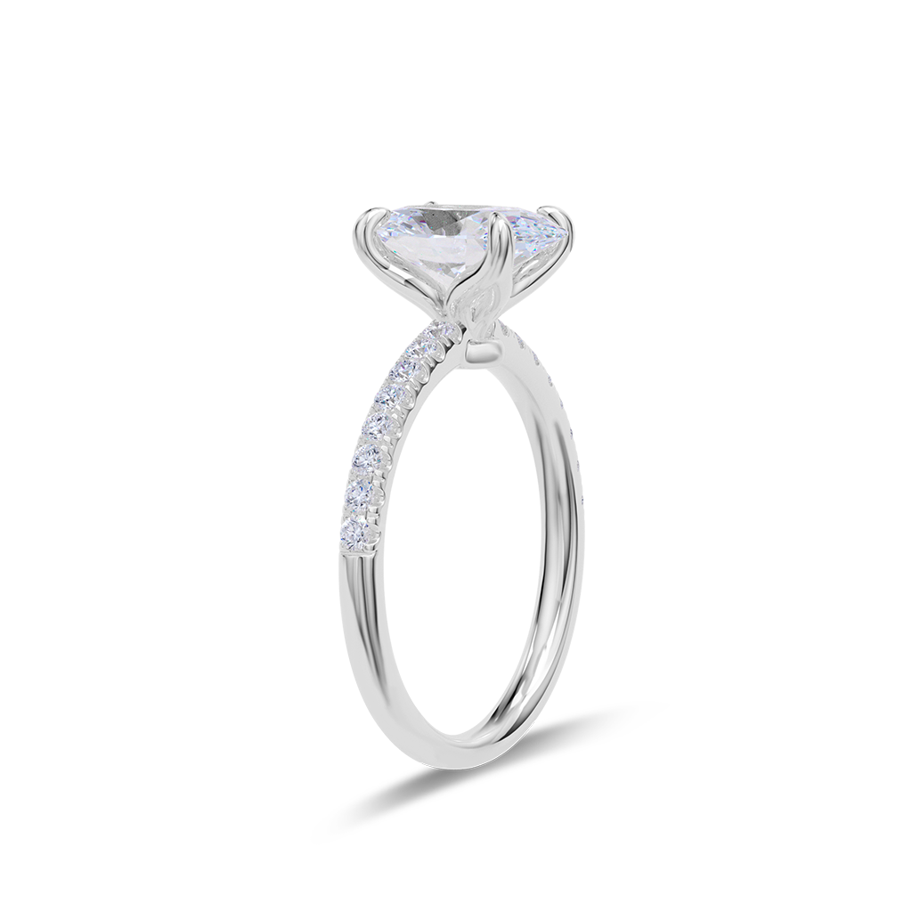 Dia Solitaire Pave Engagement Ring Oval•White Gold