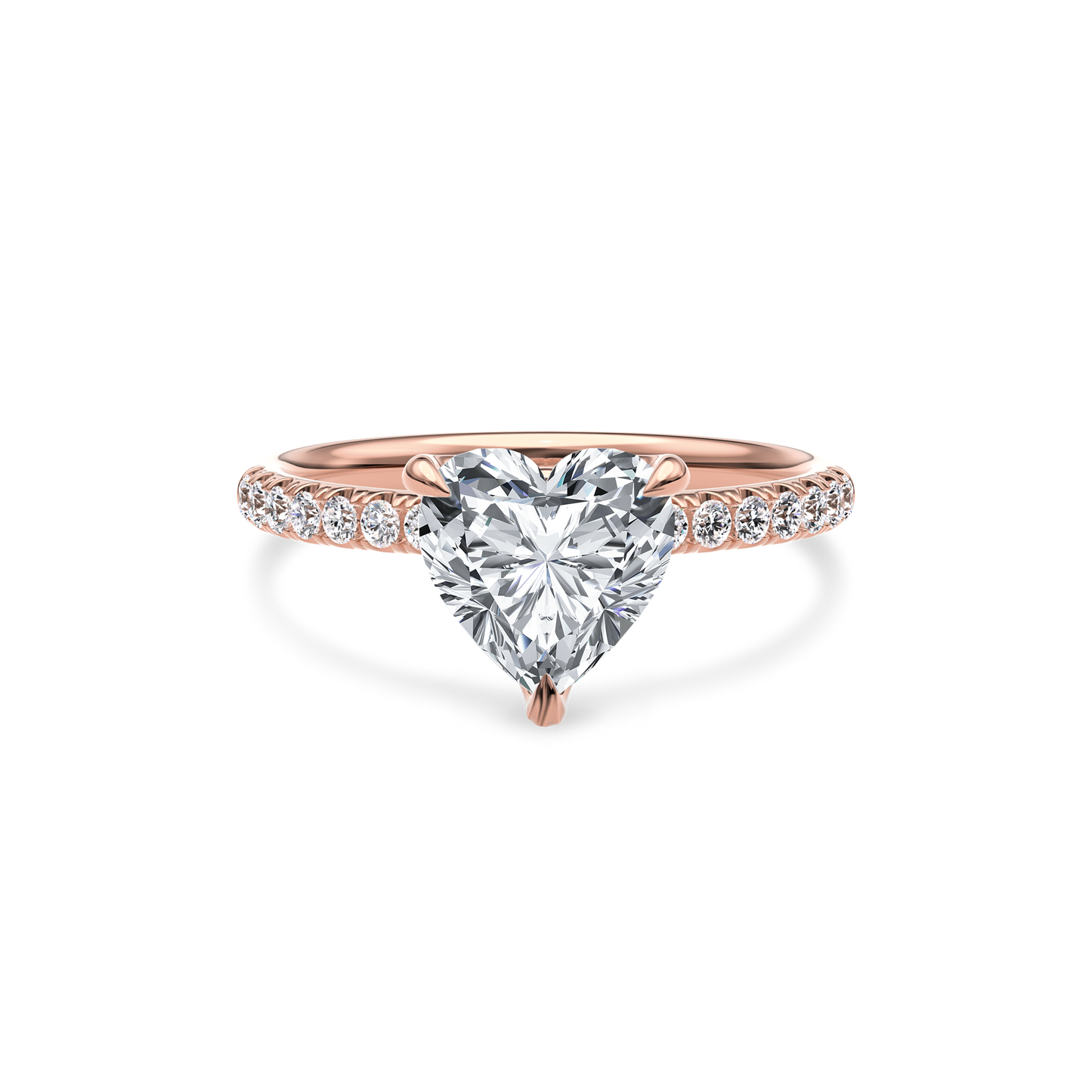 Dia Solitaire Pave Engagement Ring Heart•Rose Gold