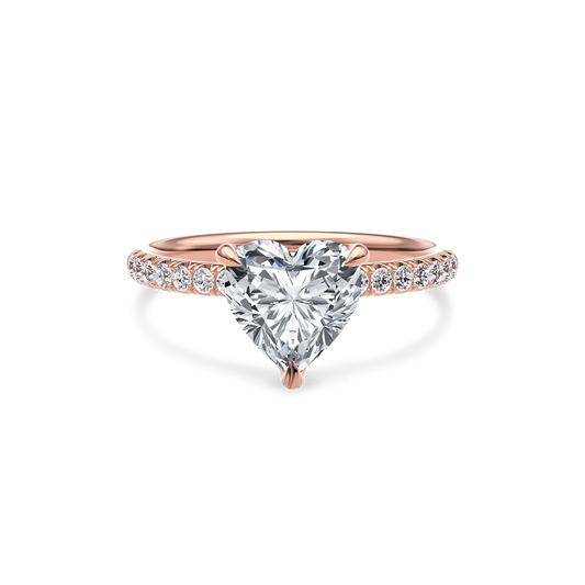 Dia Solitaire Pave Engagement Ring Heart•Rose Gold
