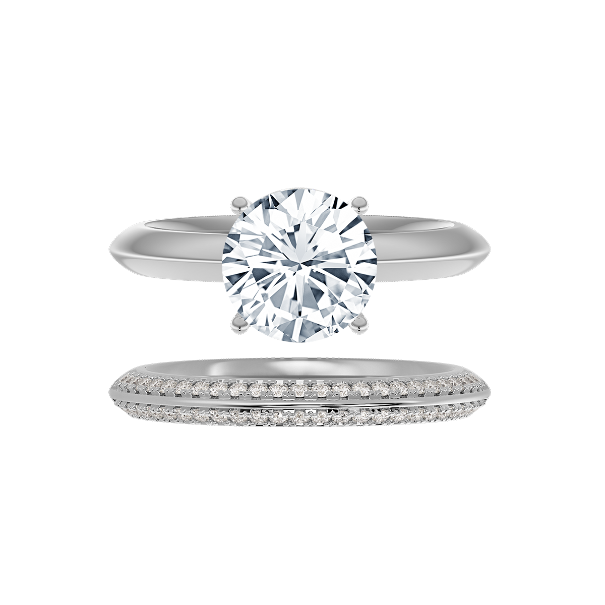 Round Lab Grown Diamond Engagement Set Ring in 14K White Gold