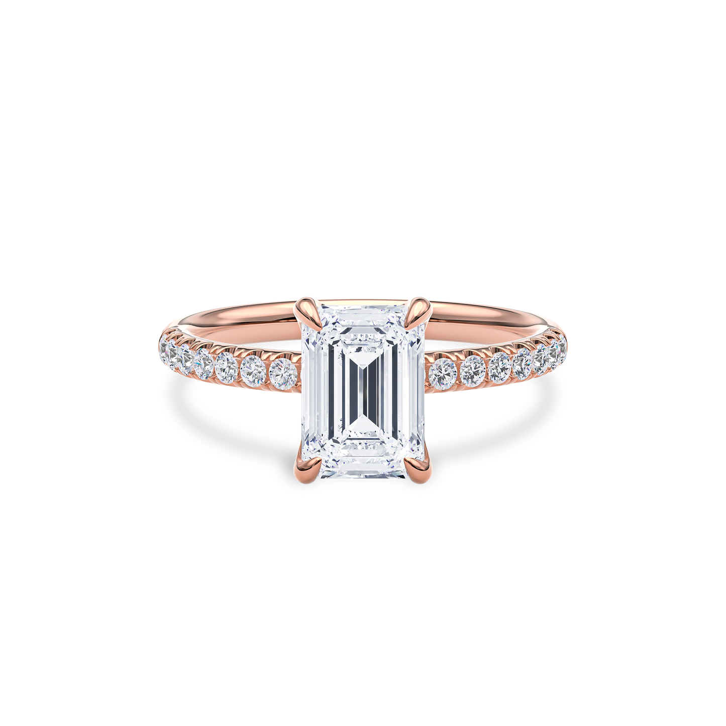 Dia Solitaire Pave Engagement Ring Emerald•Rose Gold