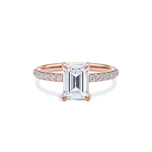 Dia Solitaire Pave Engagement Ring Emerald•Rose Gold