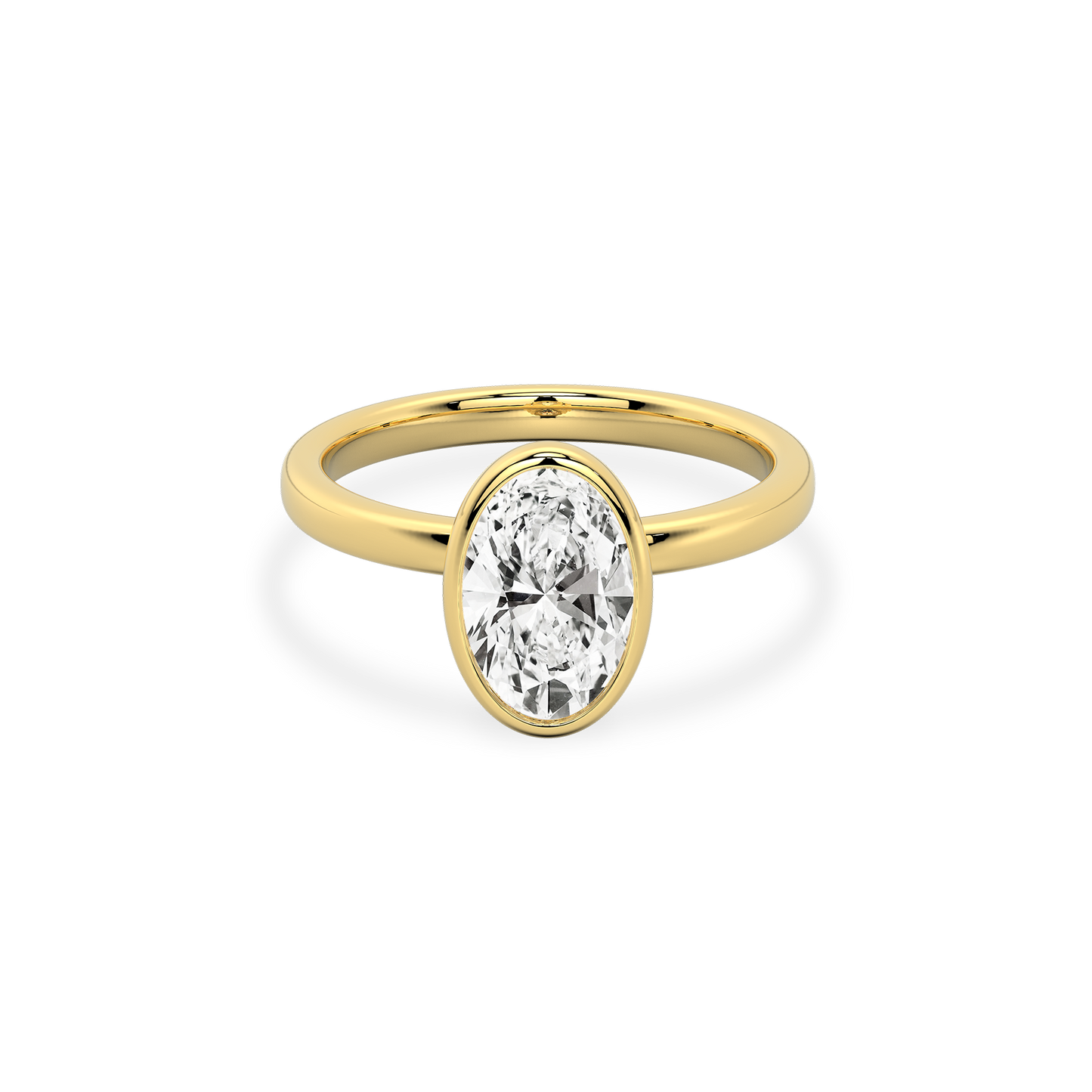 Classic Oval  Bezel Set Diamond Ring in  Yellow Gold