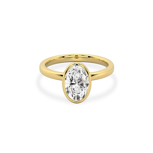 Classic Oval  Bezel Set Diamond Ring in  Yellow Gold