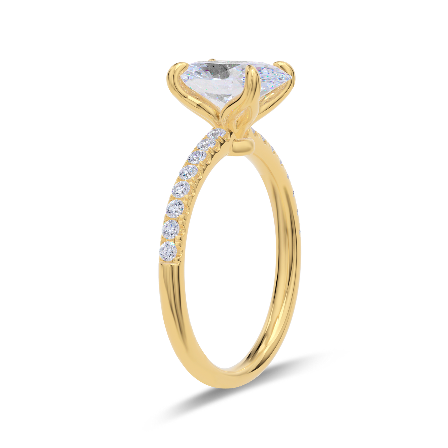 Dia Solitaire Pave Engagement Ring Oval•Yellow Gold