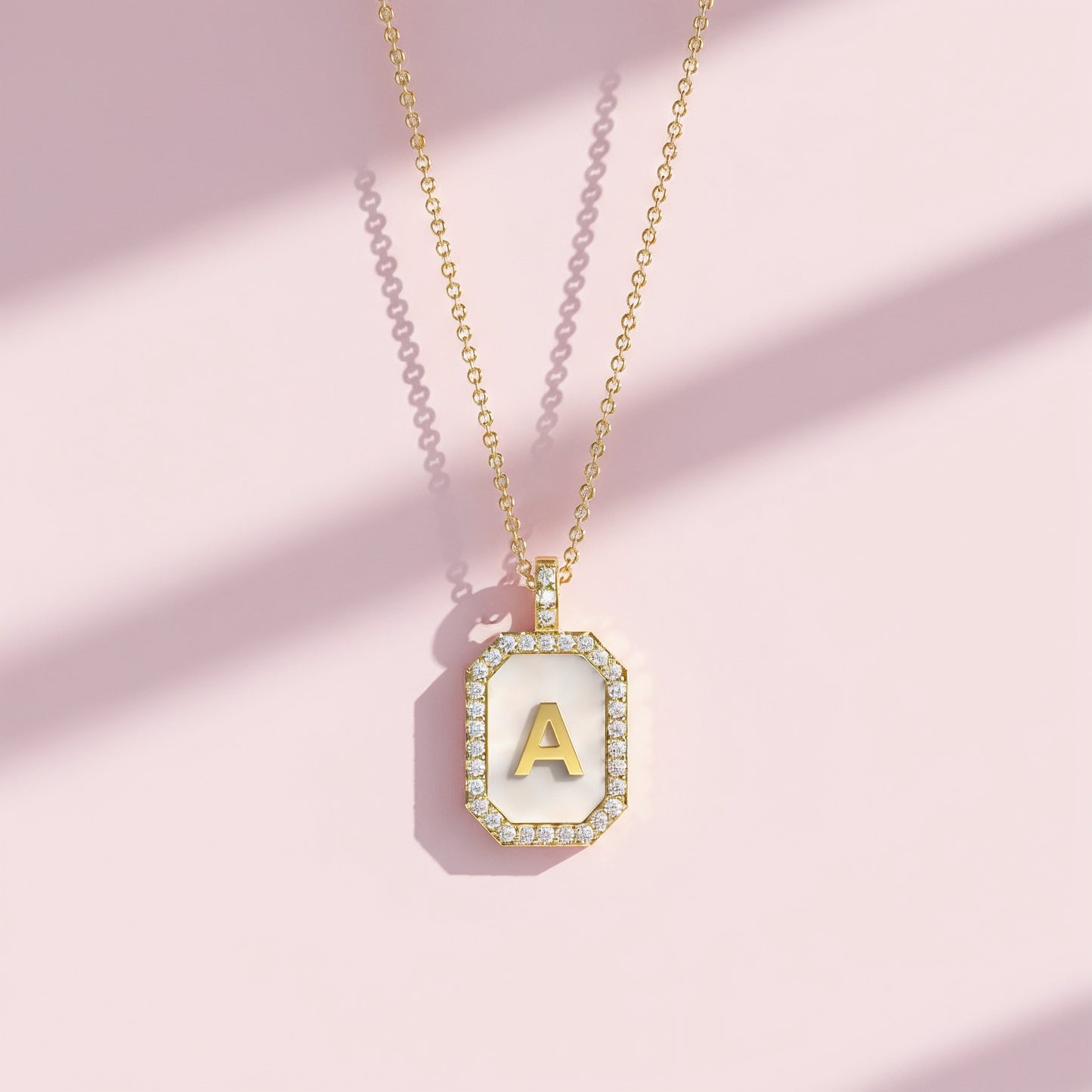 18k Gold Plated Silver Pearl Initial Zodiac & Initial Gemstone Pendant Necklace – Octagon  AW24N004G