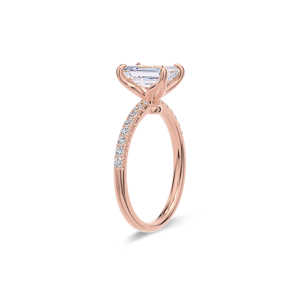 Dia Solitaire Pave Engagement Ring Emerald•Rose Gold