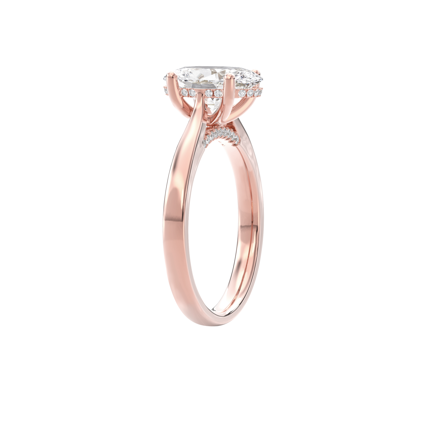 Elara Hidden Halo Salitaire Engagement Ring Oval•Rose Gold