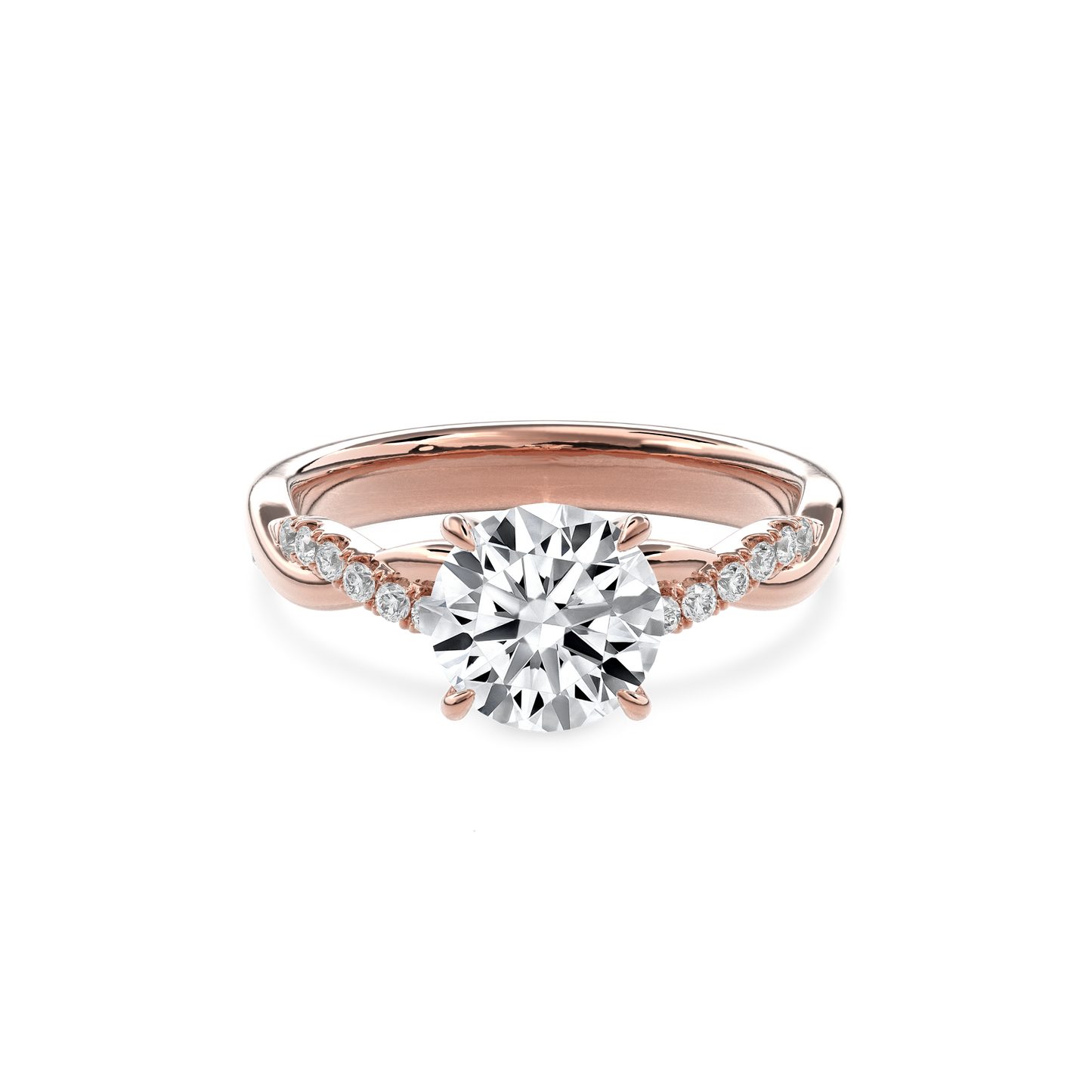 Rhea Twisted Pave Engagement Ring Round•Rose Gold