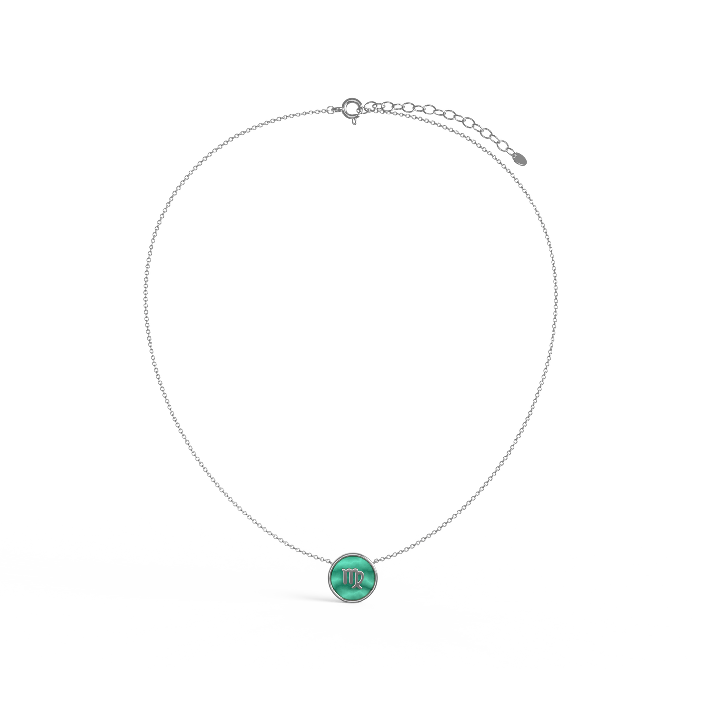 Rhodium Plated Silver Malachite Initial Necklace SS25N002R