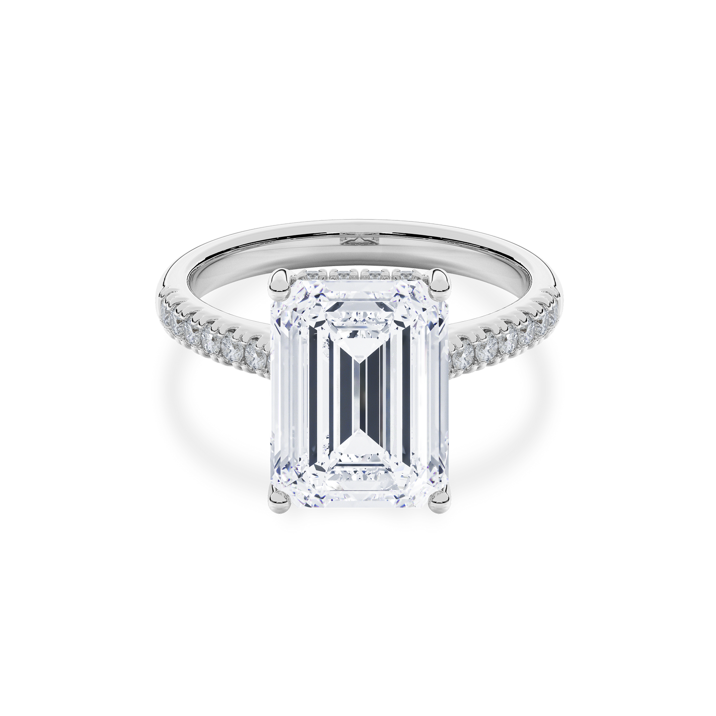 Hidden Halo II Emerald  Lab Grown Diamond Ring in 14K White Gold
