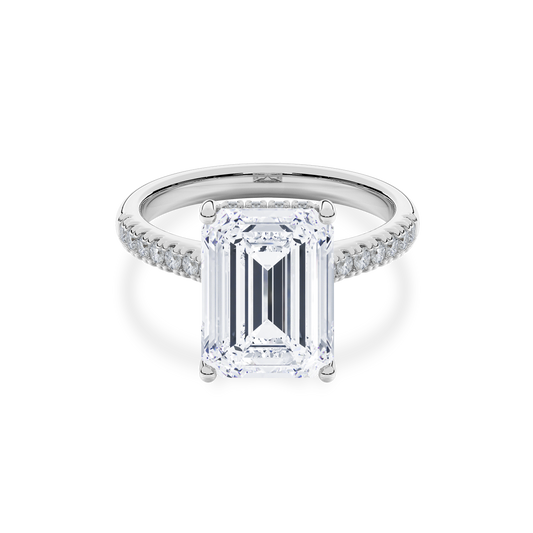 Hidden Halo II Emerald  Lab Grown Diamond Ring in 14K White Gold