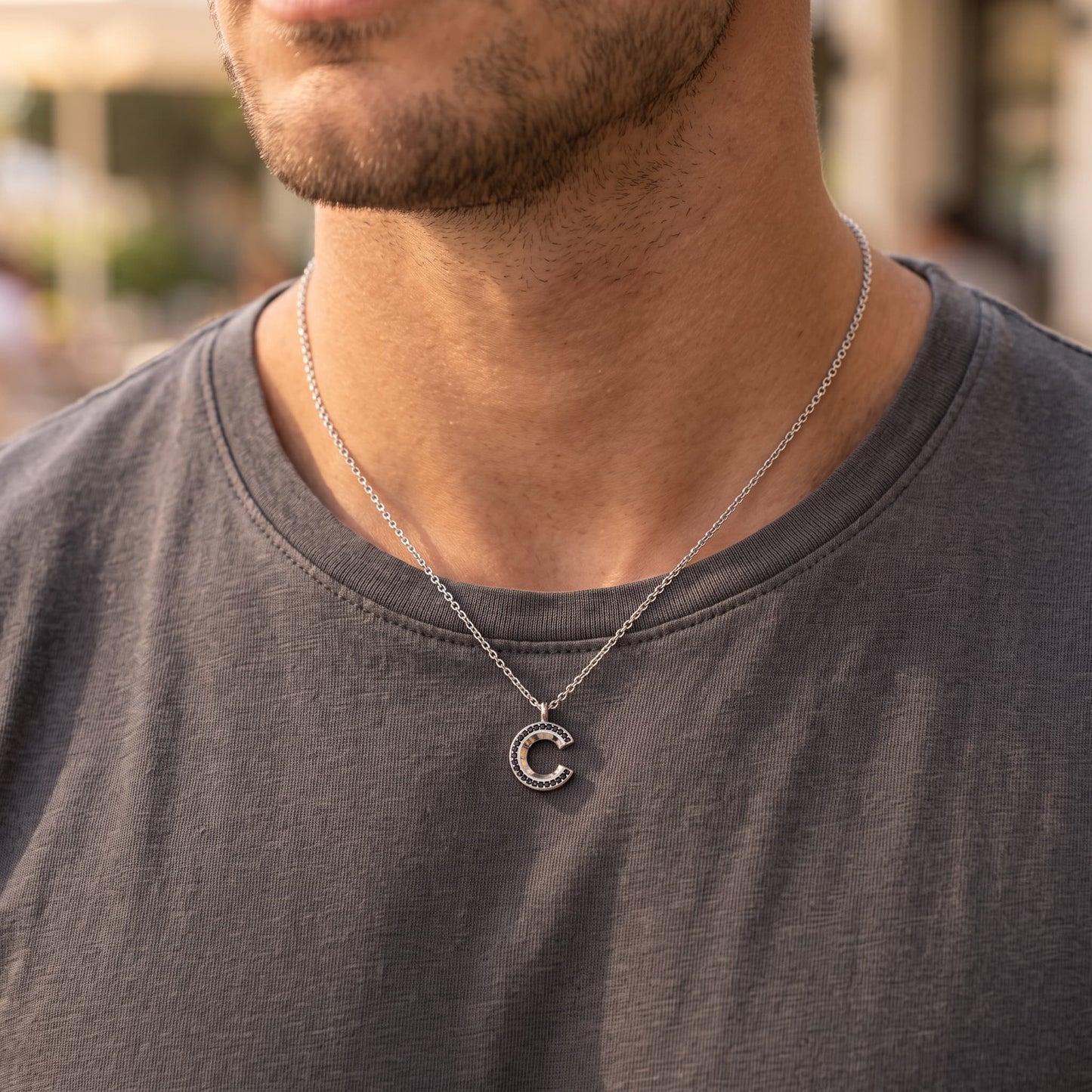 Rhodium Plated Signature Initial Necklace SN046