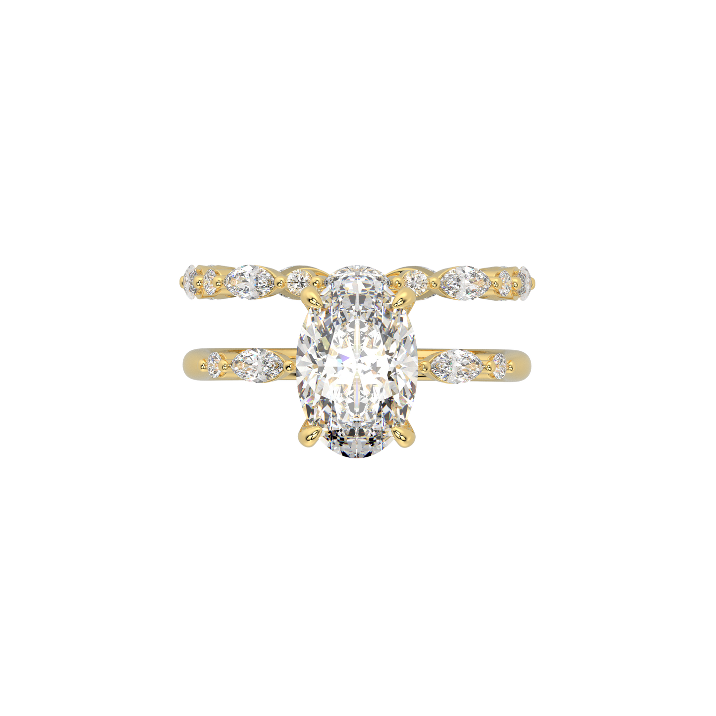 The Lumera Marquise & Round Half Band Engagement Ring in 14K Gold