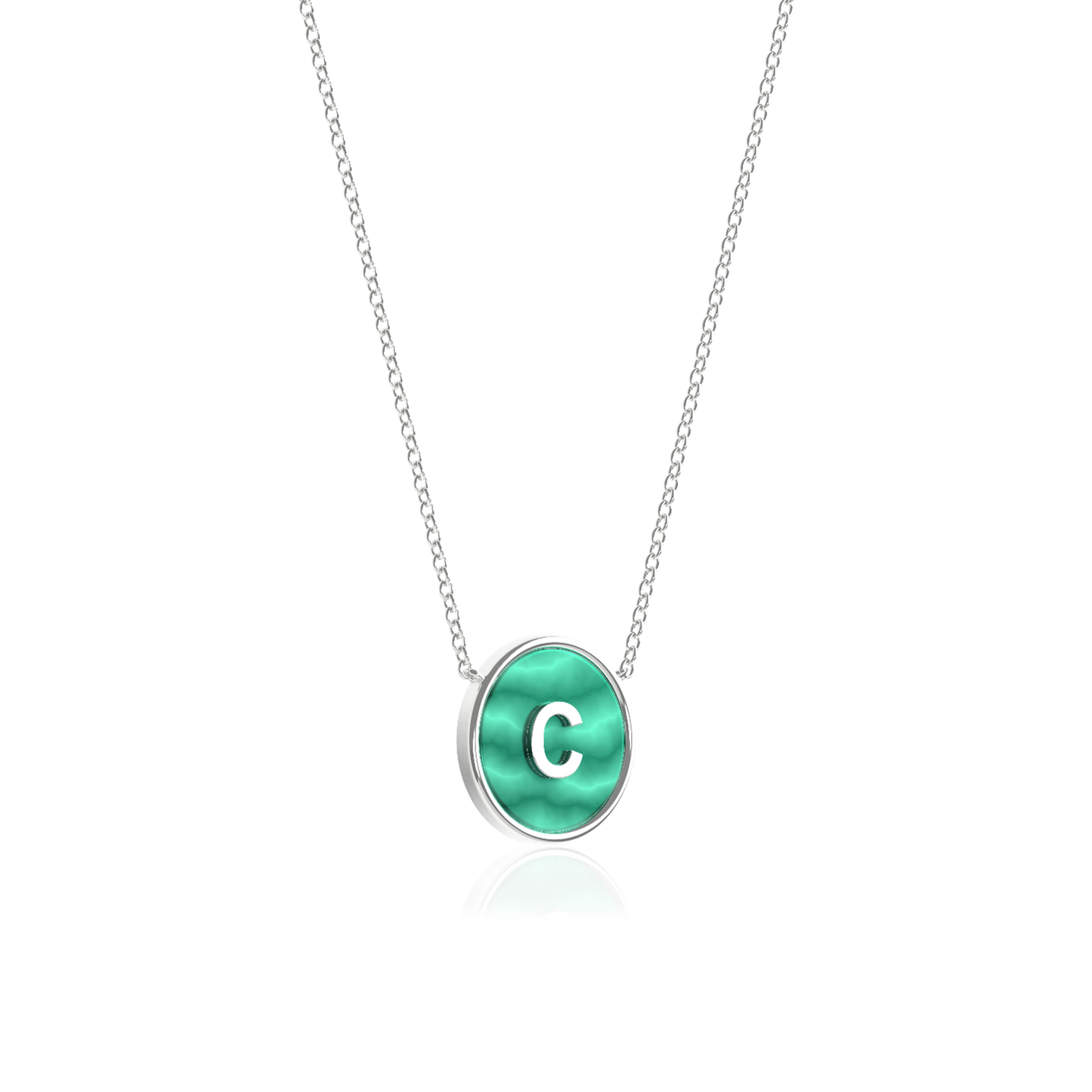 Rhodium Plated Silver Malachite Initial Necklace SS25N002R