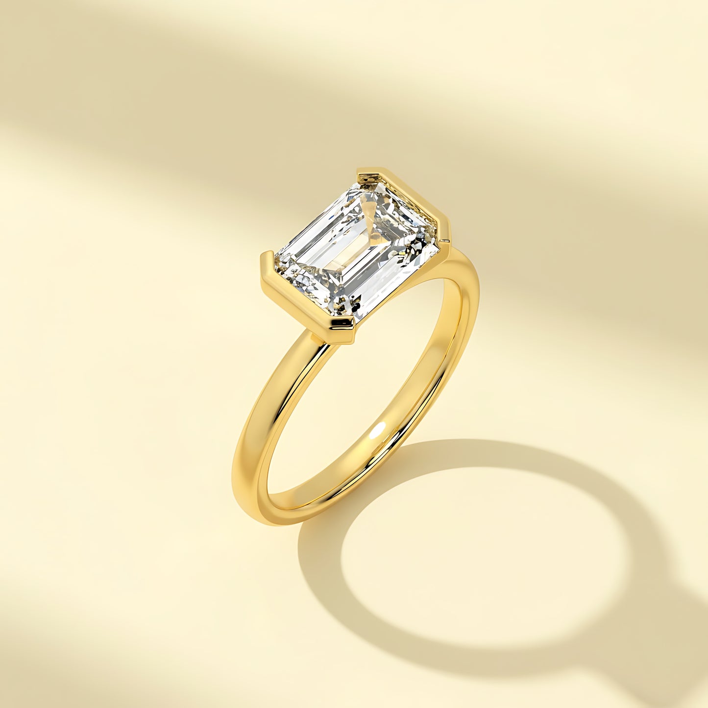 Classic Emerald Half-Bezel Set Diamond Ring in 14K Yellow Gold
